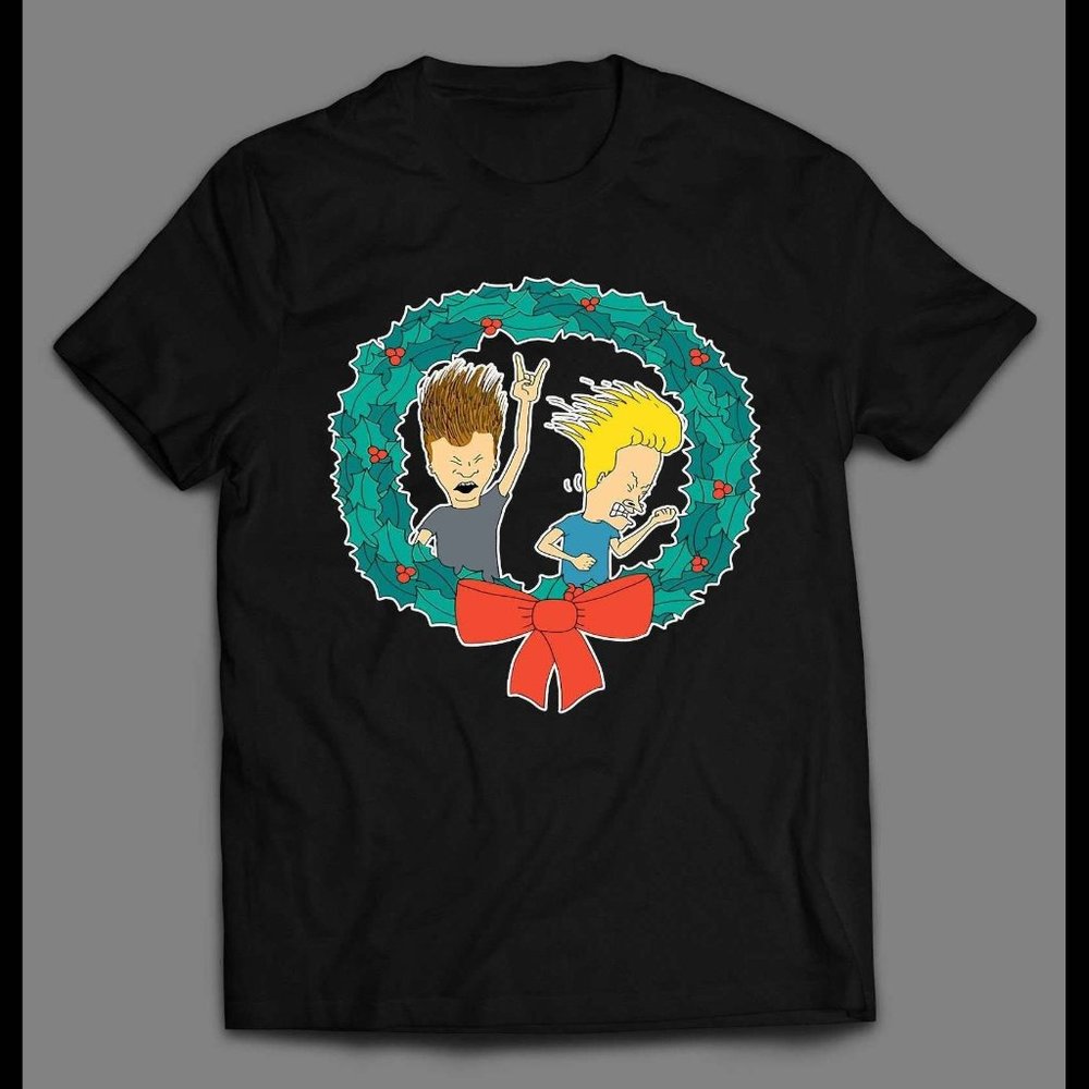 Headbanging Christmas Wreath Comic Parody Shirt